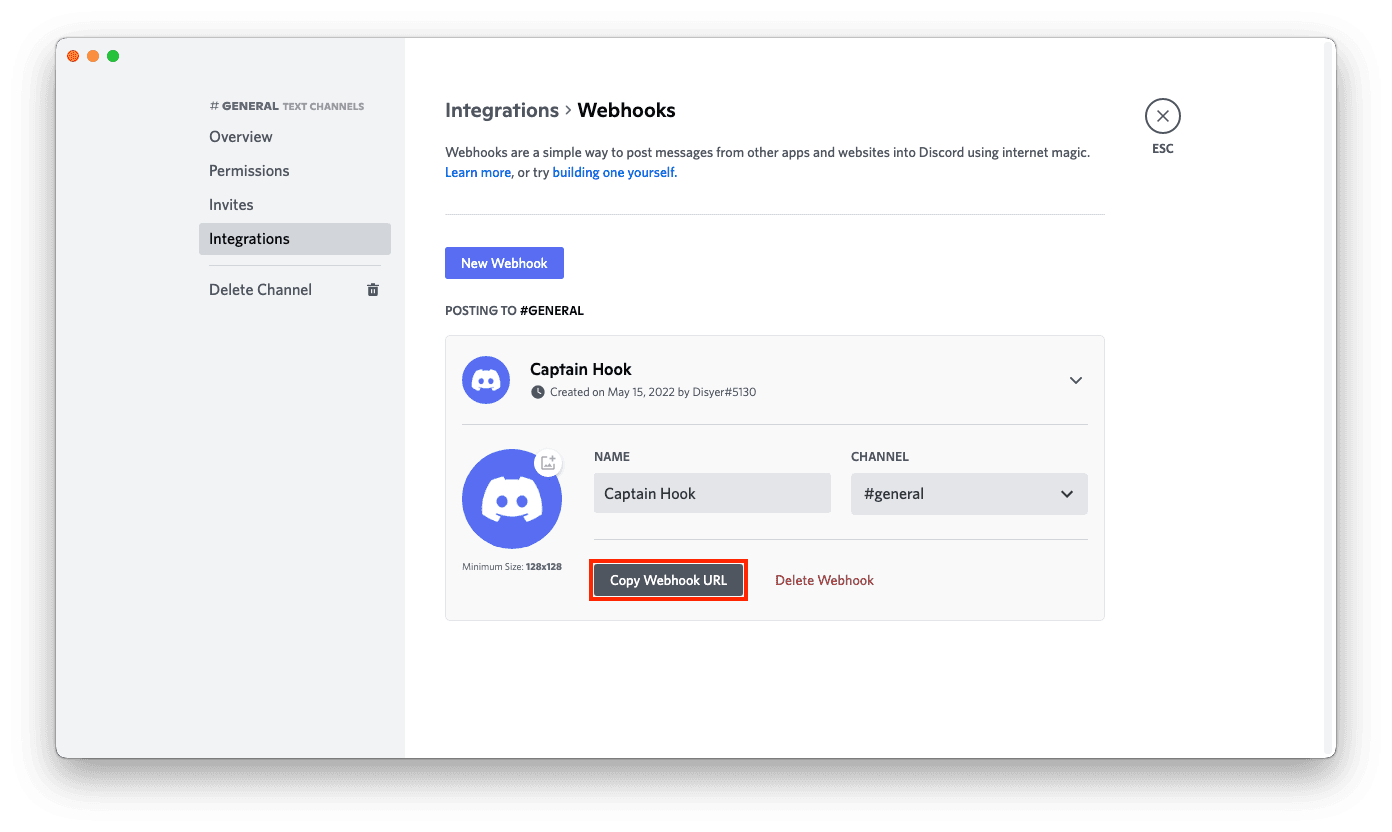 Screenshot 4: Copy Webhook URL